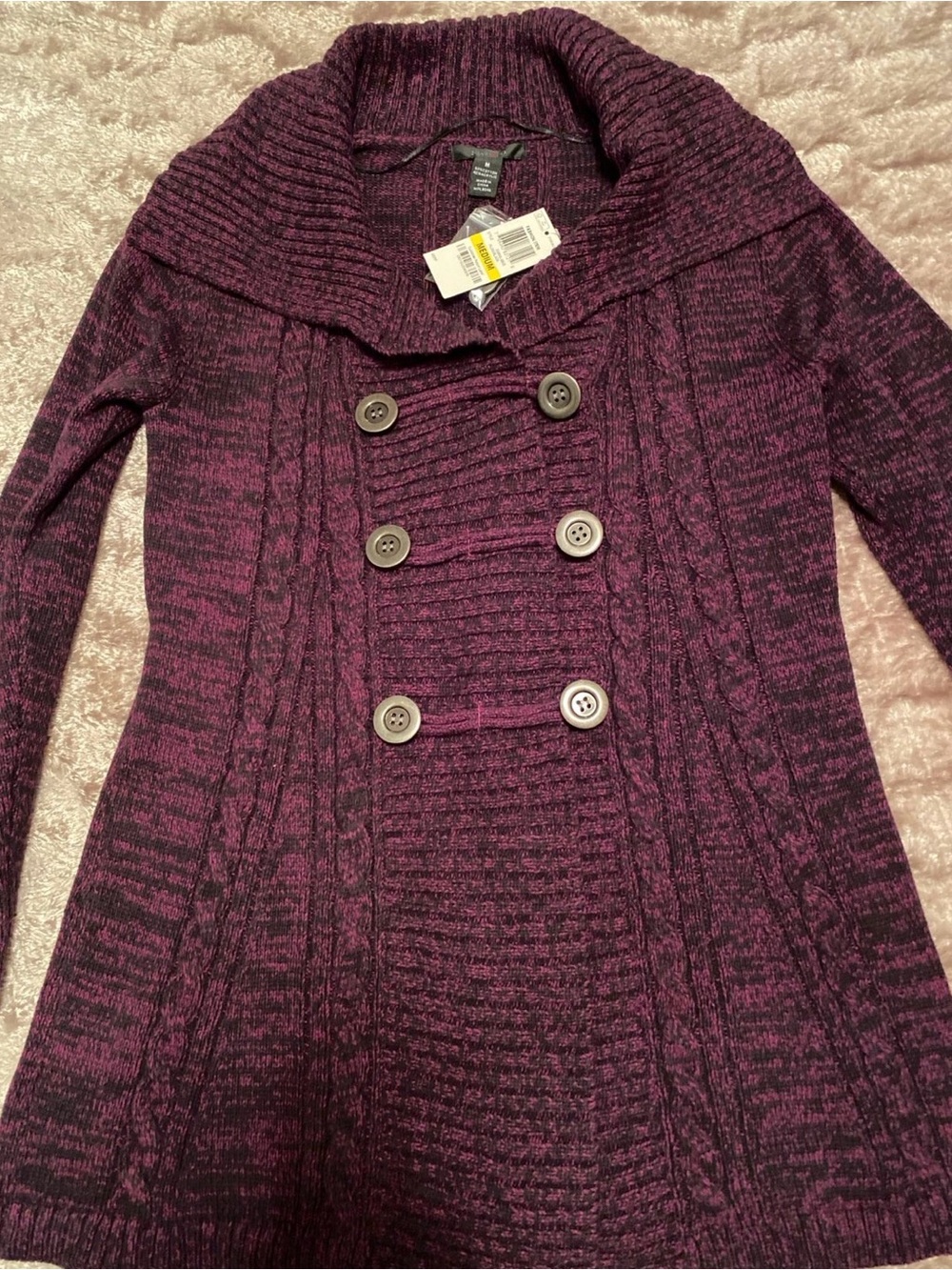 Style&Co Purple Double-Breasted Shawl Collar Sweater Coat